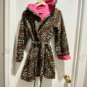 Betsey Johnson Leopard Print MobWife 90s Y2K Pink Hoodie Fleece Robe S